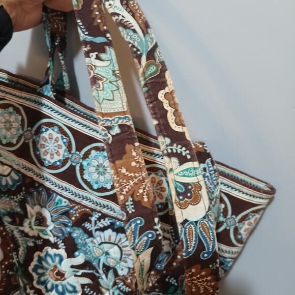 Vera Bradley Java Blue Tote Bag Purse Paisley Print Brown Blue Fabric Handbag - Picture 8 of 9